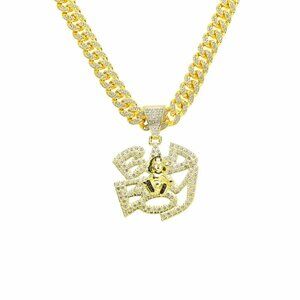 Iced Out Gold-Tone Cuban Chain & Pave CZ Pendant – Bold & Blingy!